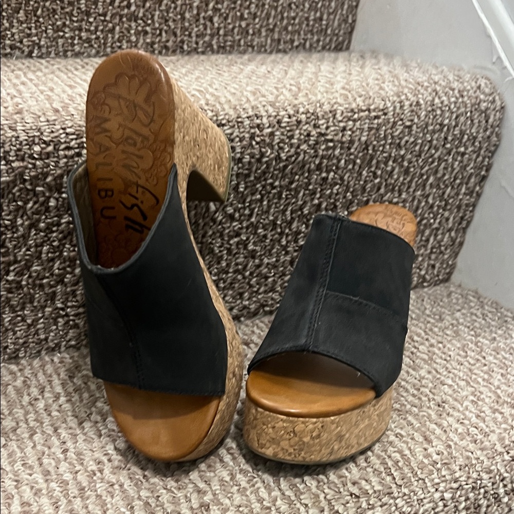 Black and Tan Wedge Mules